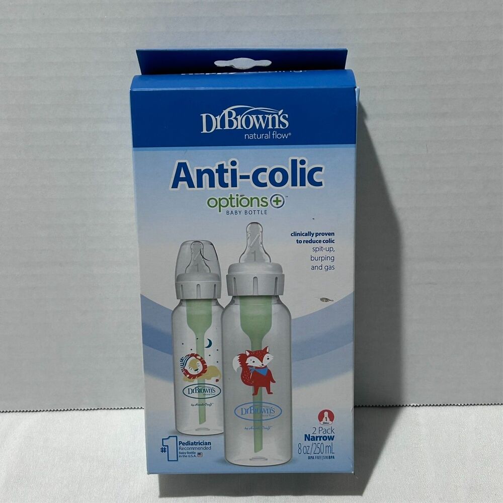 Dr. Brown's Boys Anti-colic Baby Bottle 2 Pack (8 oz) Fox Lion Size 1 Narrow 0m+ - Picture 4 of 6
